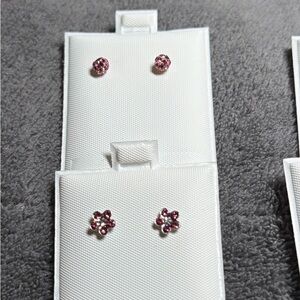 Infant Elegant Pink Round & Flower Stud Earrings Set